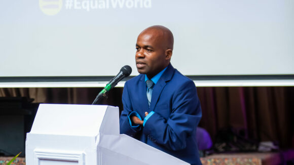 A photo of Pick, a member of the Equal Zimbabwe steering committee at the launch event.