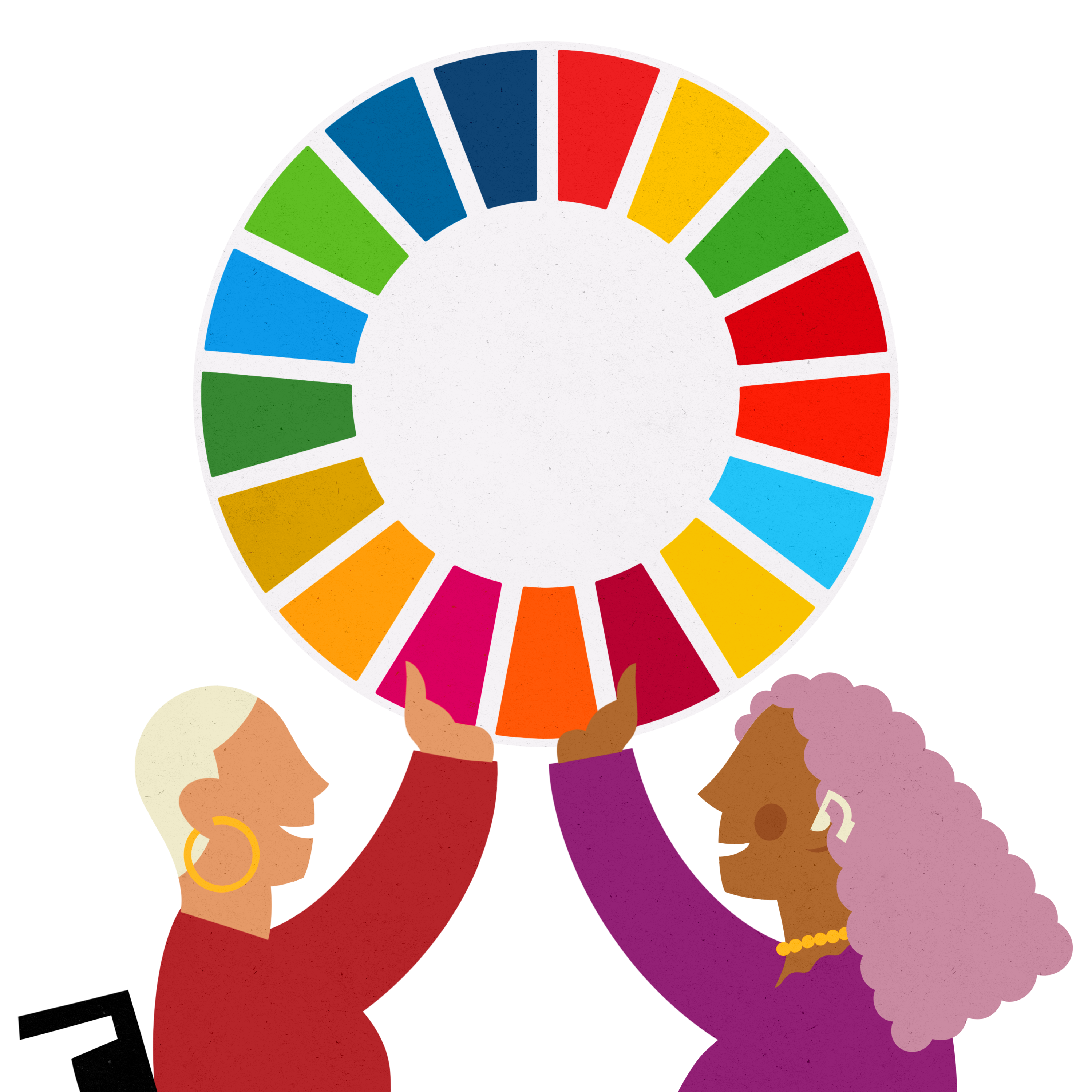 Two young women with disabilities holding up the SDG Logo